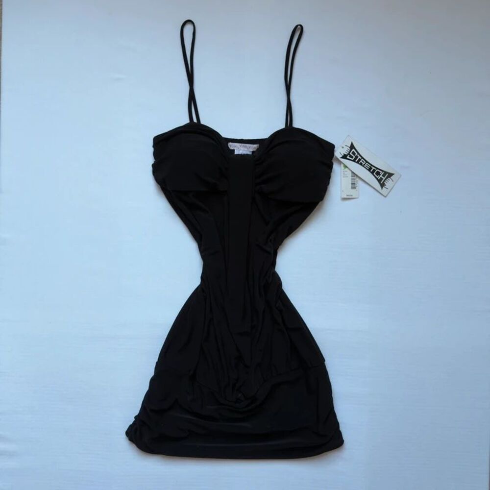 NWT Wishes Wishes Wishes Black Ruched Mini Dress Size L
